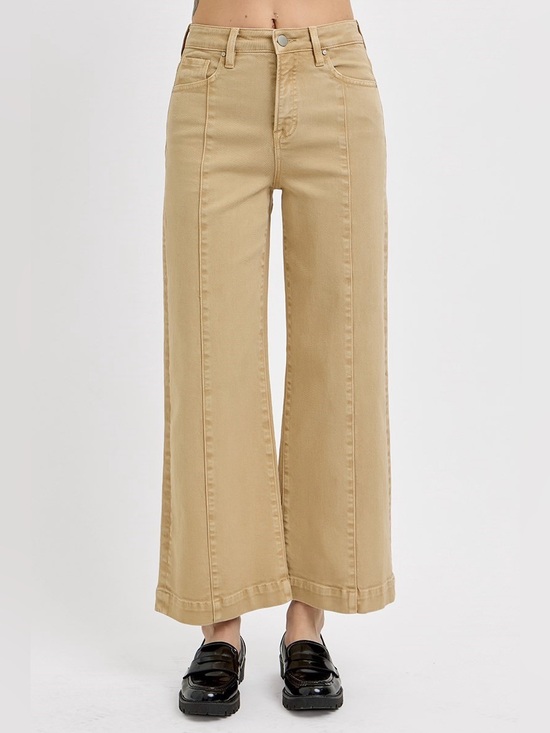 Risen Jeans Denim - RDP5687CH LATTE Risen Tummy Control High Rise Crop Wide Jeans